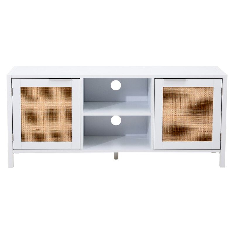 Sherman White Wood and Rattan Media Unit - White - Image 1