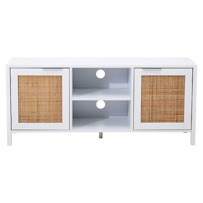 Sherman White Wood and Rattan Media Unit - White