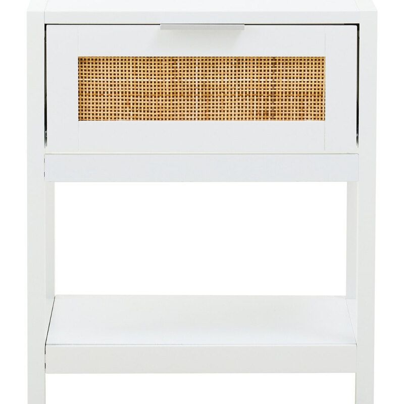 Sherman White Wood and Rattan One Drawer Side Table - White - Image 1