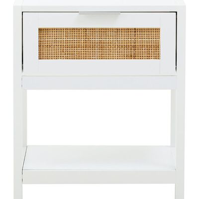 Sherman White Wood and Rattan One Drawer Side Table - White