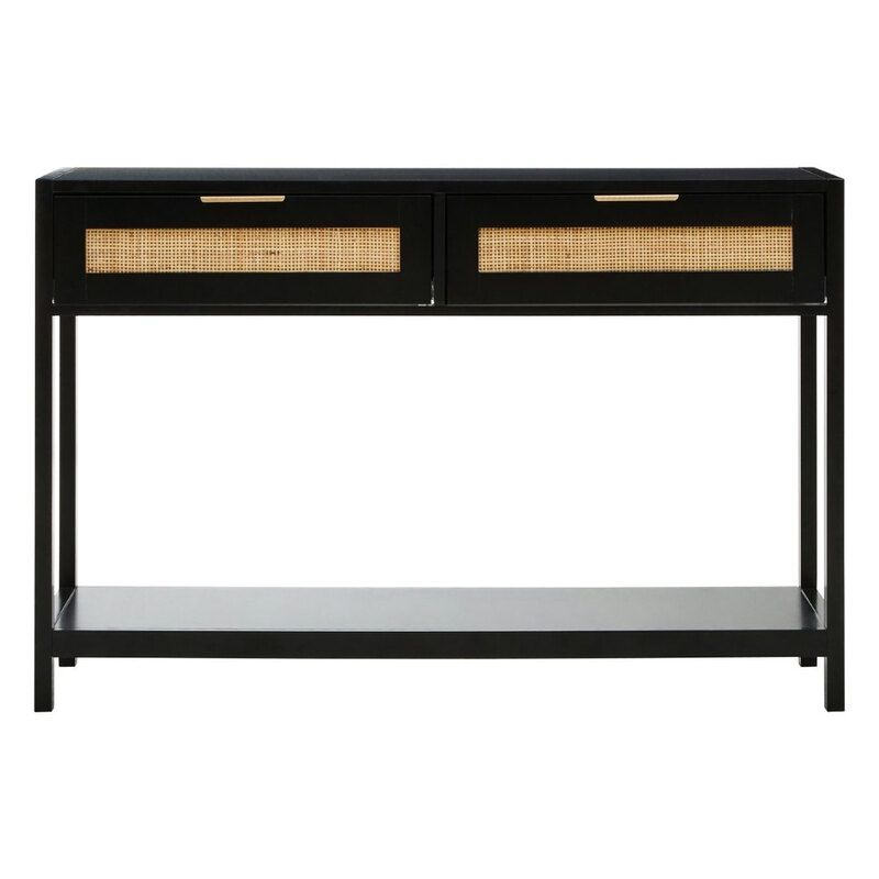 Sherman Black Wood and Rattan Two Drawer Console Table - Black - Image 1