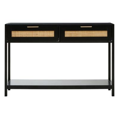 Sherman Black Wood and Rattan Two Drawer Console Table - Black