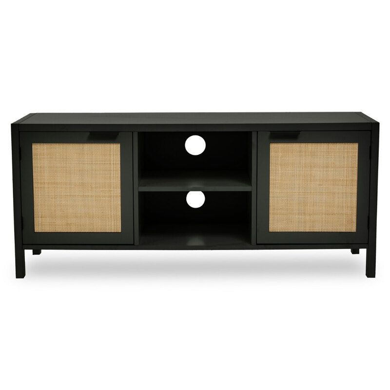 Sherman Black Wood and Rattan Media Unit - Black - Image 1