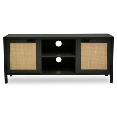 Sherman Black Wood and Rattan Media Unit - Black