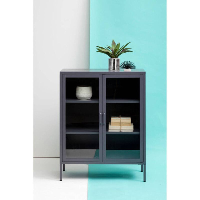 Acier Two Door Grey Metal Cabinet - Grey - Image 1