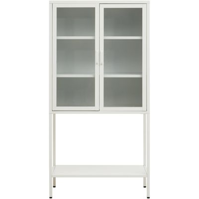 Acier Two Door White Metal Cabinet With Glass Doors - White