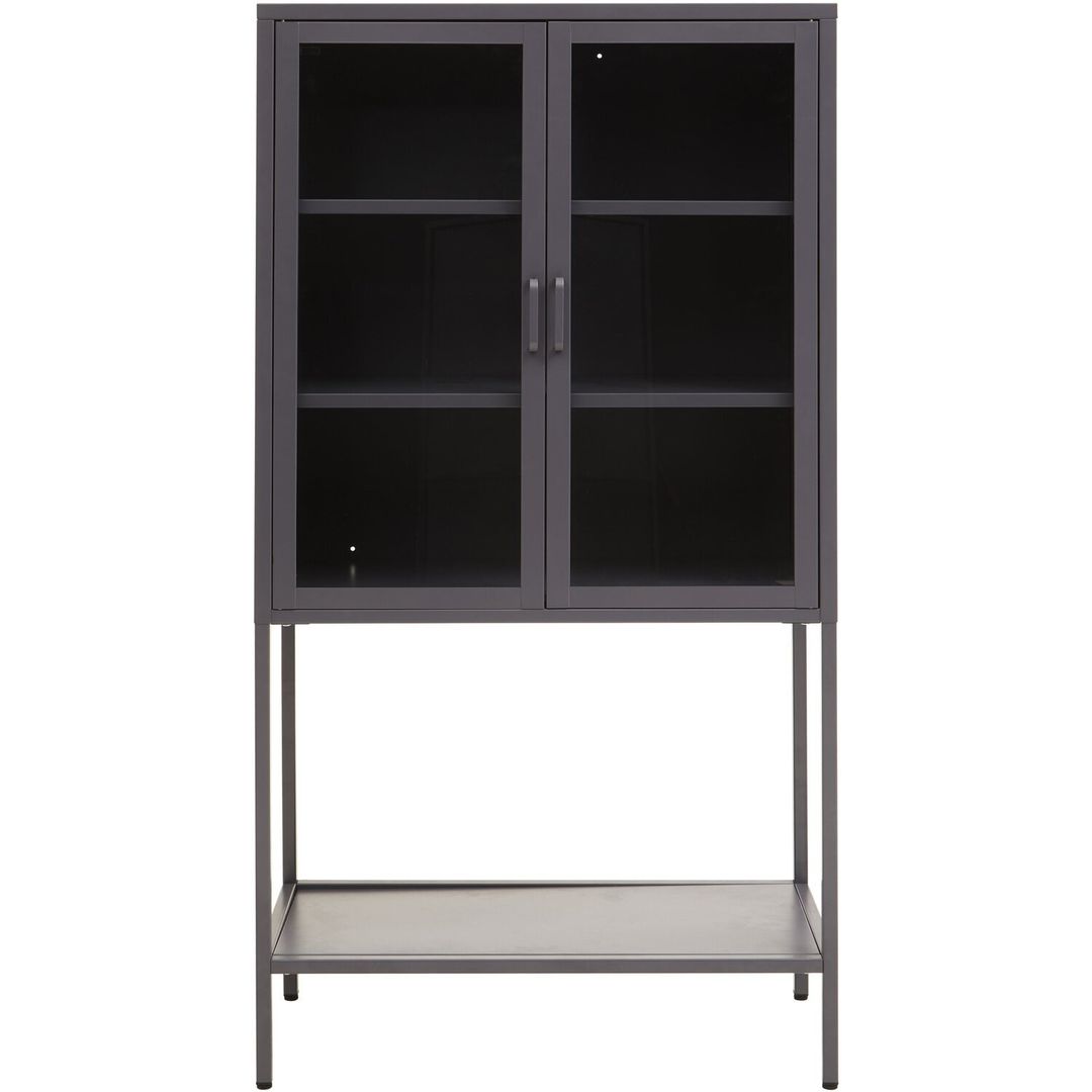 Acier Two Door Grey Metal Cabinet With Glass Doors - Grey - Image 1