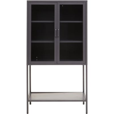Acier Two Door Grey Metal Cabinet With Glass Doors - Grey