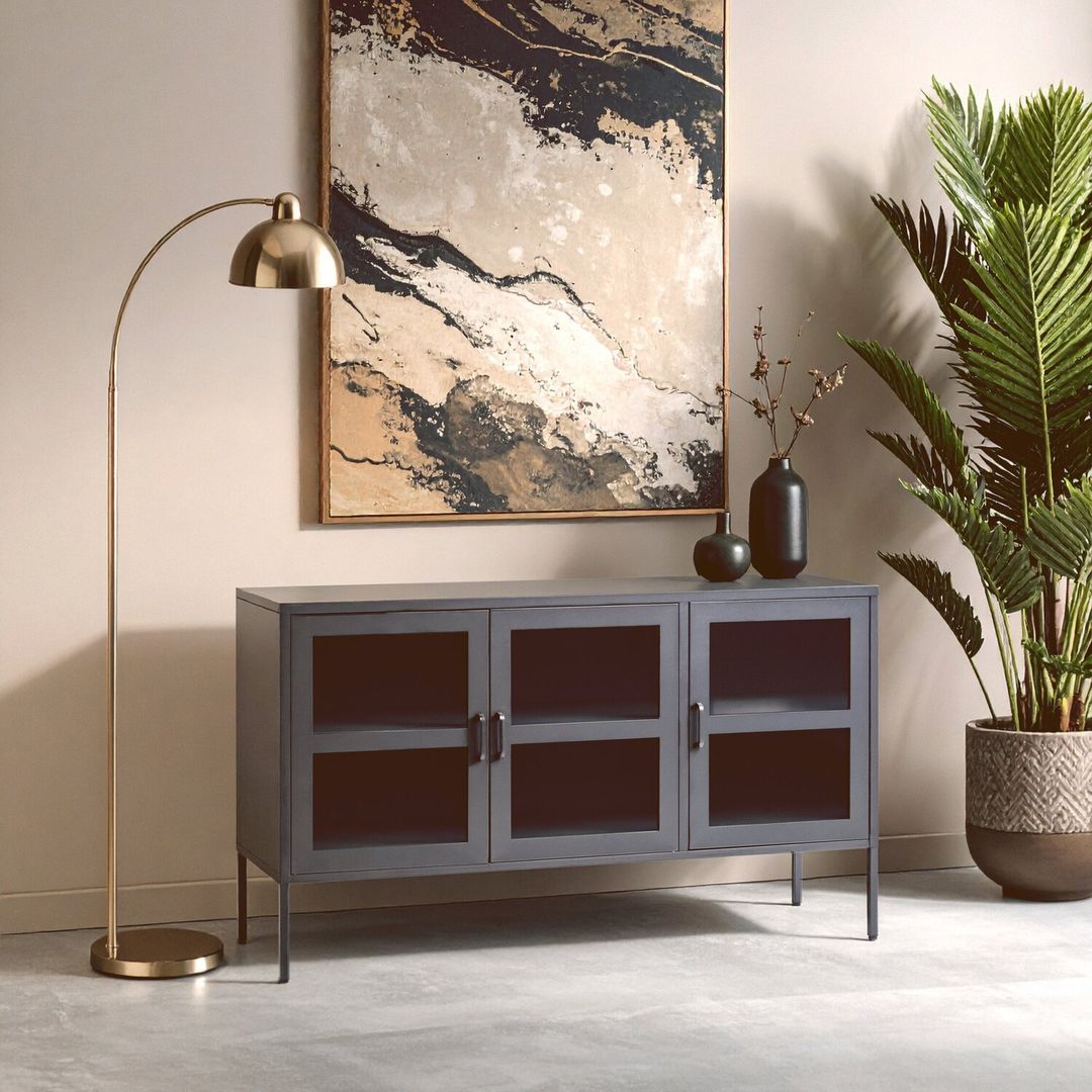 Acier Three Door Grey Metal Sideboard - Image 1