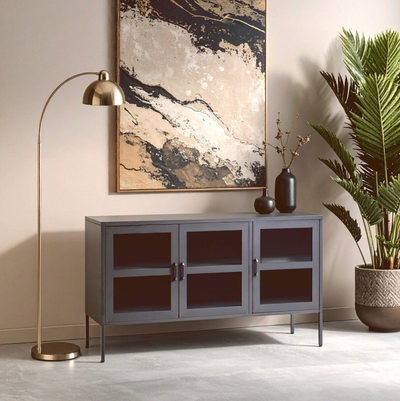 Acier Three Door Grey Metal Sideboard - Thumbnail 2
