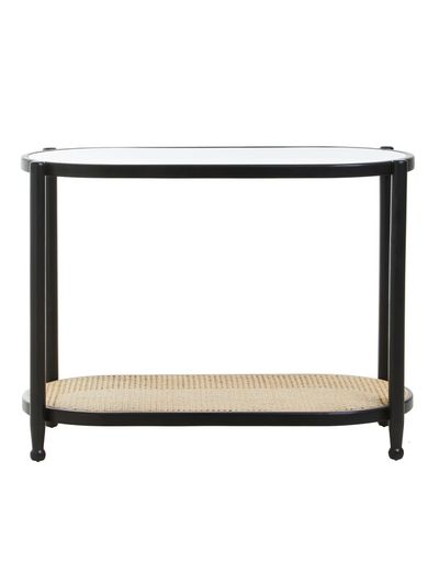 Cebu Rattan and Glass 2 Tier Console Table - Black