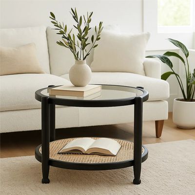 Cebu Rattan and Glass Coffee Table - Black
