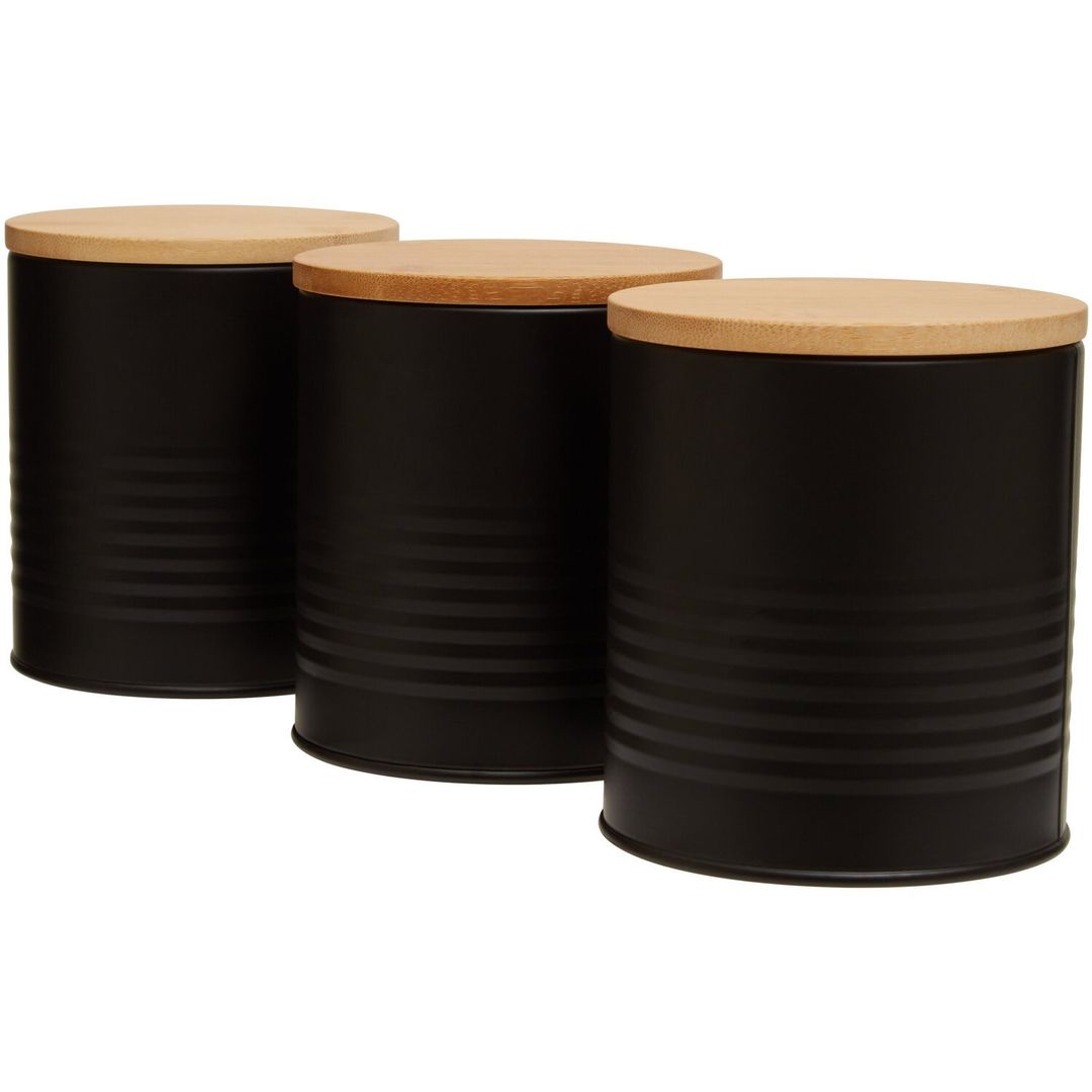 Set Of Three Alton Black Cannisters - Black, Natural - Image 1