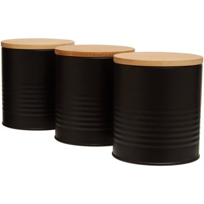 Set Of Three Alton Black Cannisters - Black, Natural