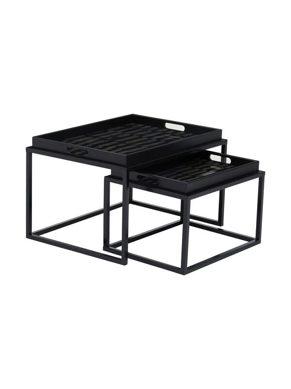 Celina Black and Gold Set Of 2 Nesting Tray Tables - Black, Gold - Image 1