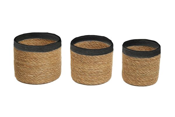 Lidi Set Of Three Natural And Black Baskets