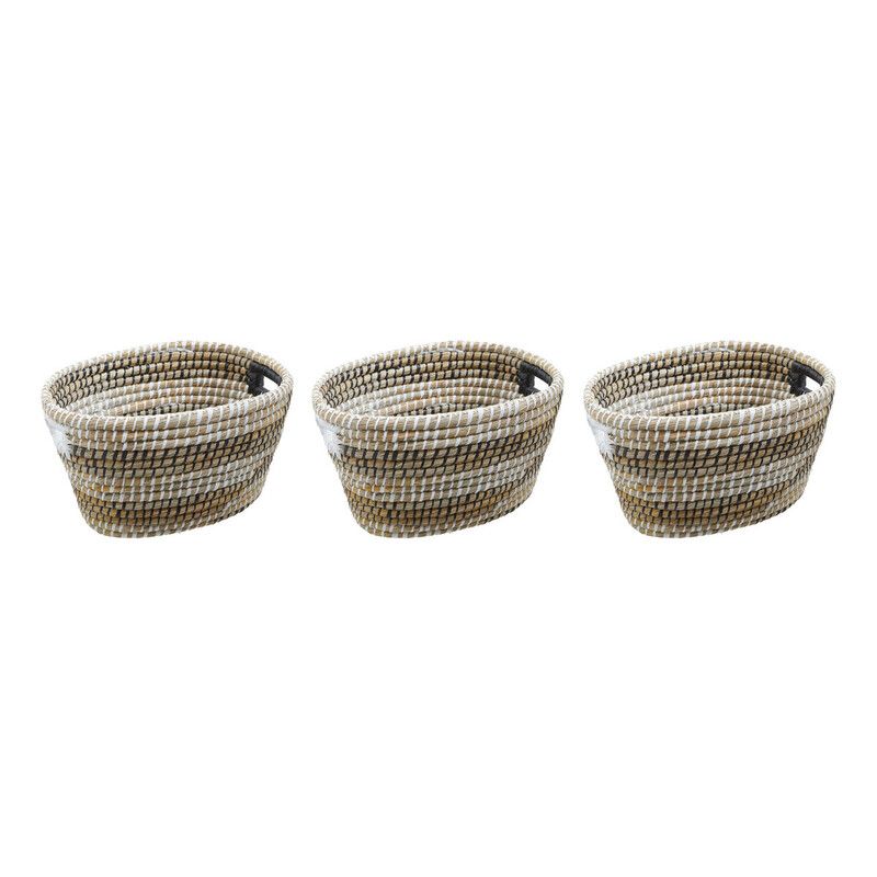 Lidi Set Of Three Oval Straw Baskets - Image 1