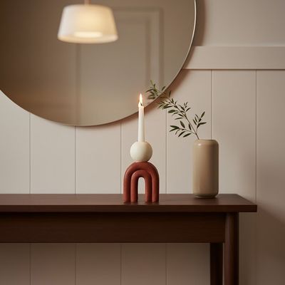 Utica Candle Holder With Red Base - Red