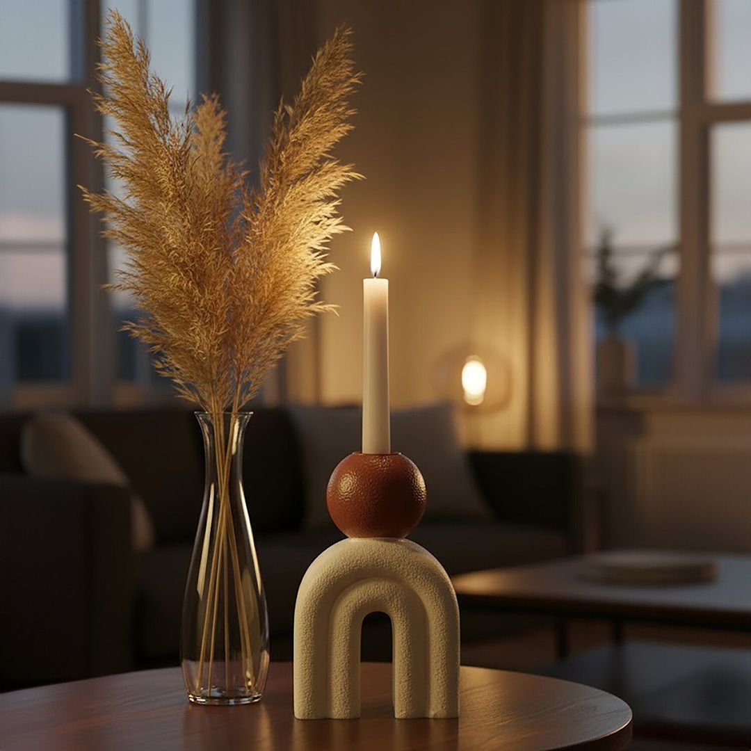 Utica Candle Holder With Cream Base - Cream - Image 1