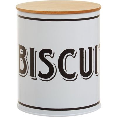Grocer White Metal Biscuit Canister - White