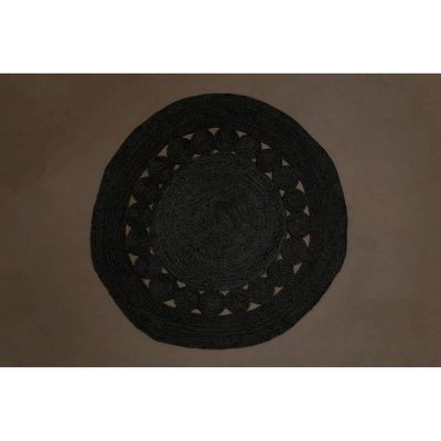 Bosie Demir Round Black Jute Woven Rug - Black