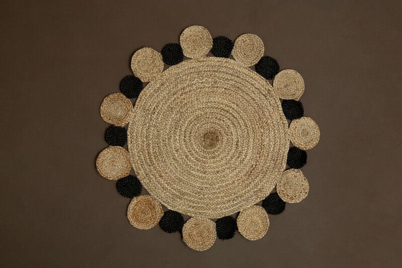 Bosie Demir Small Round Natural and Black Jute Rug - Brown - Image 1
