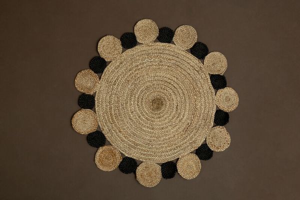 Bosie Demir Small Round Natural and Black Jute Rug - Brown