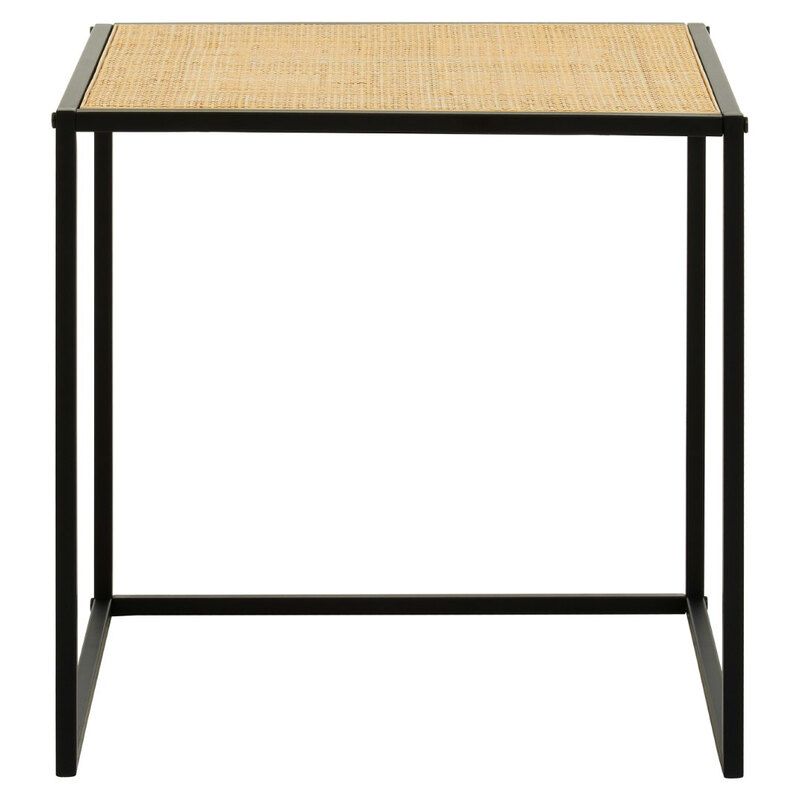 Depok Rattan and Metal Square Side Table - Black - Image 1