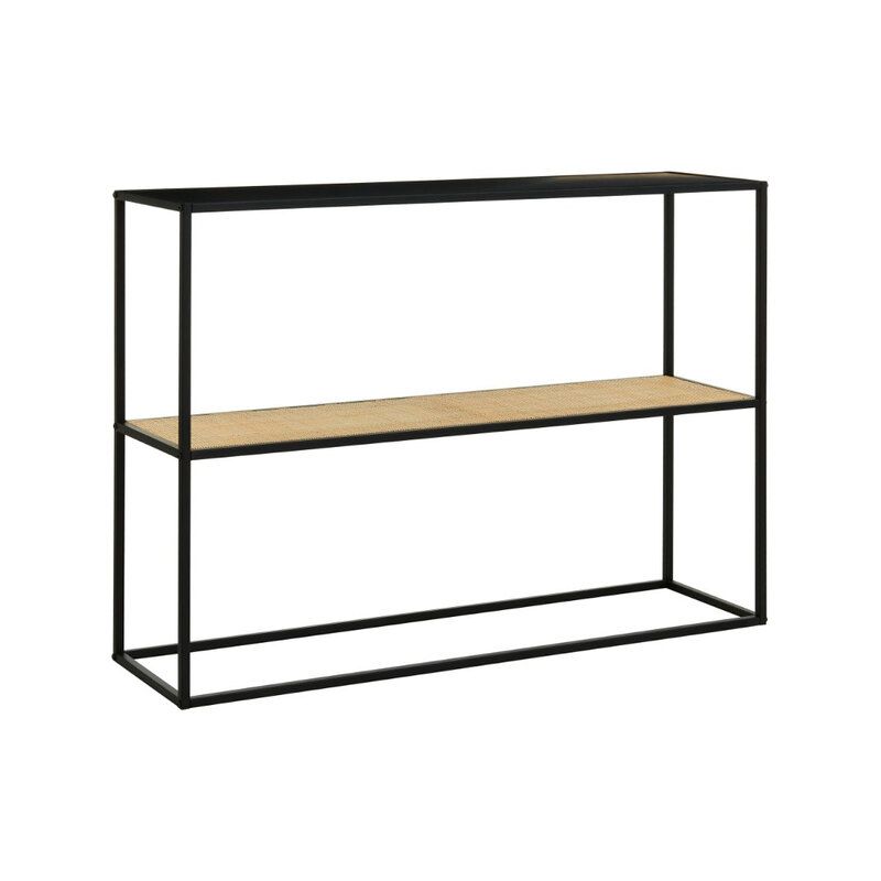 Depok 2 Tier Rattan And Metal Console Table - Black - Image 1