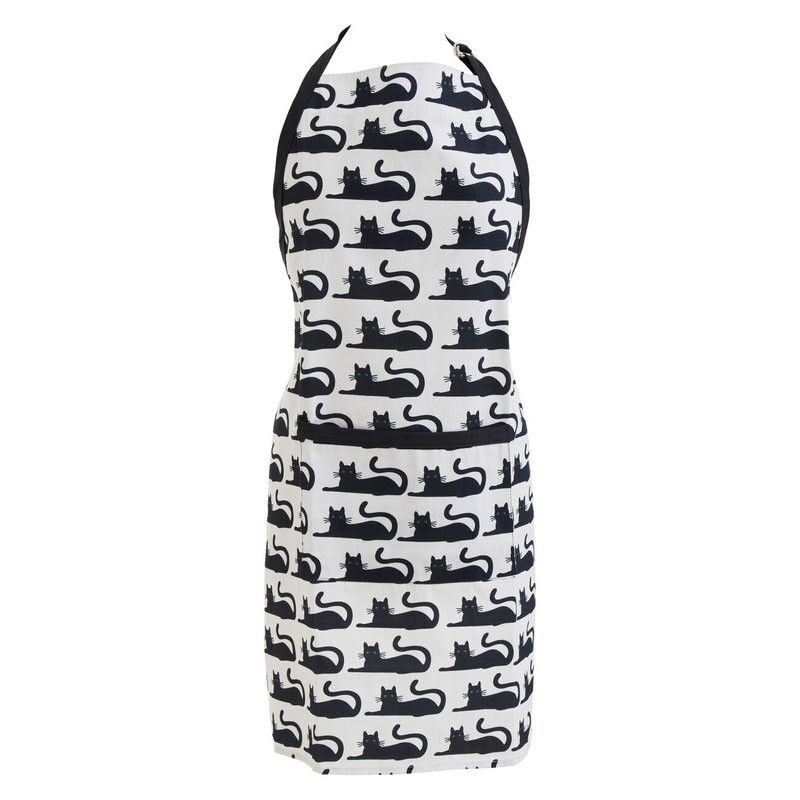 Black Cat Apron - Black, White - Image 1