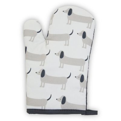 Sausage Dog Single Oven Glove - White