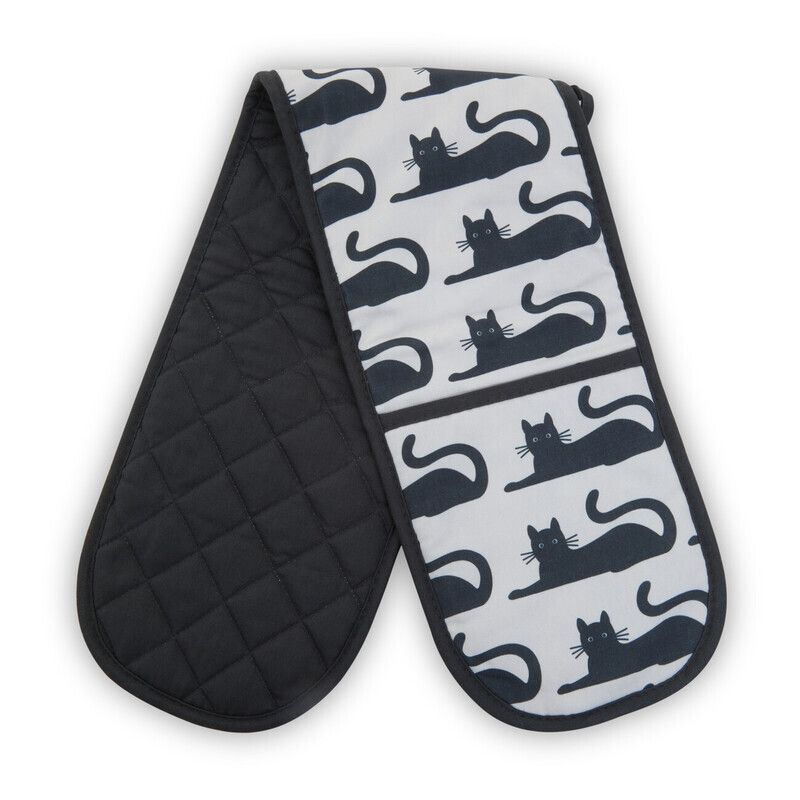 Black Cat Double Oven Glove - Black & White - Image 1