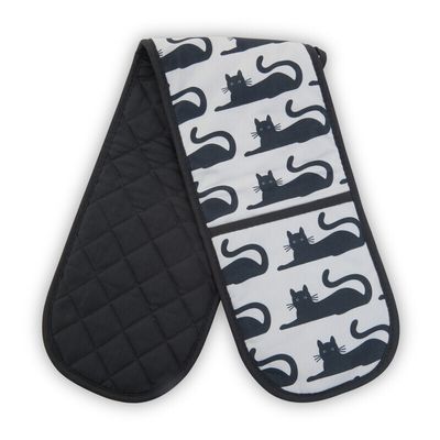 Black Cat Double Oven Glove - Black & White