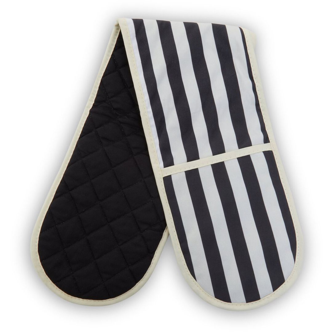 Stripe Double Oven Glove - Black & White - Image 1