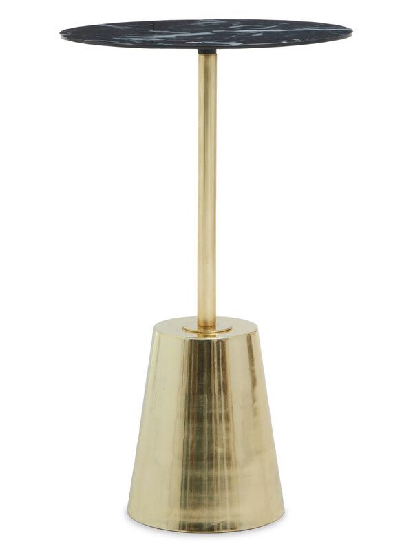 Avola Black Marble Effect Top Gold Base Side Table - Black - Image 1