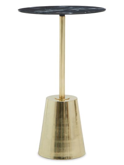 Avola Black Marble Effect Top Gold Base Side Table - Black