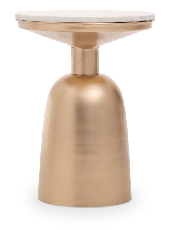 Amira White Marble Top Gold Base Side Table. - Gold - Image 1