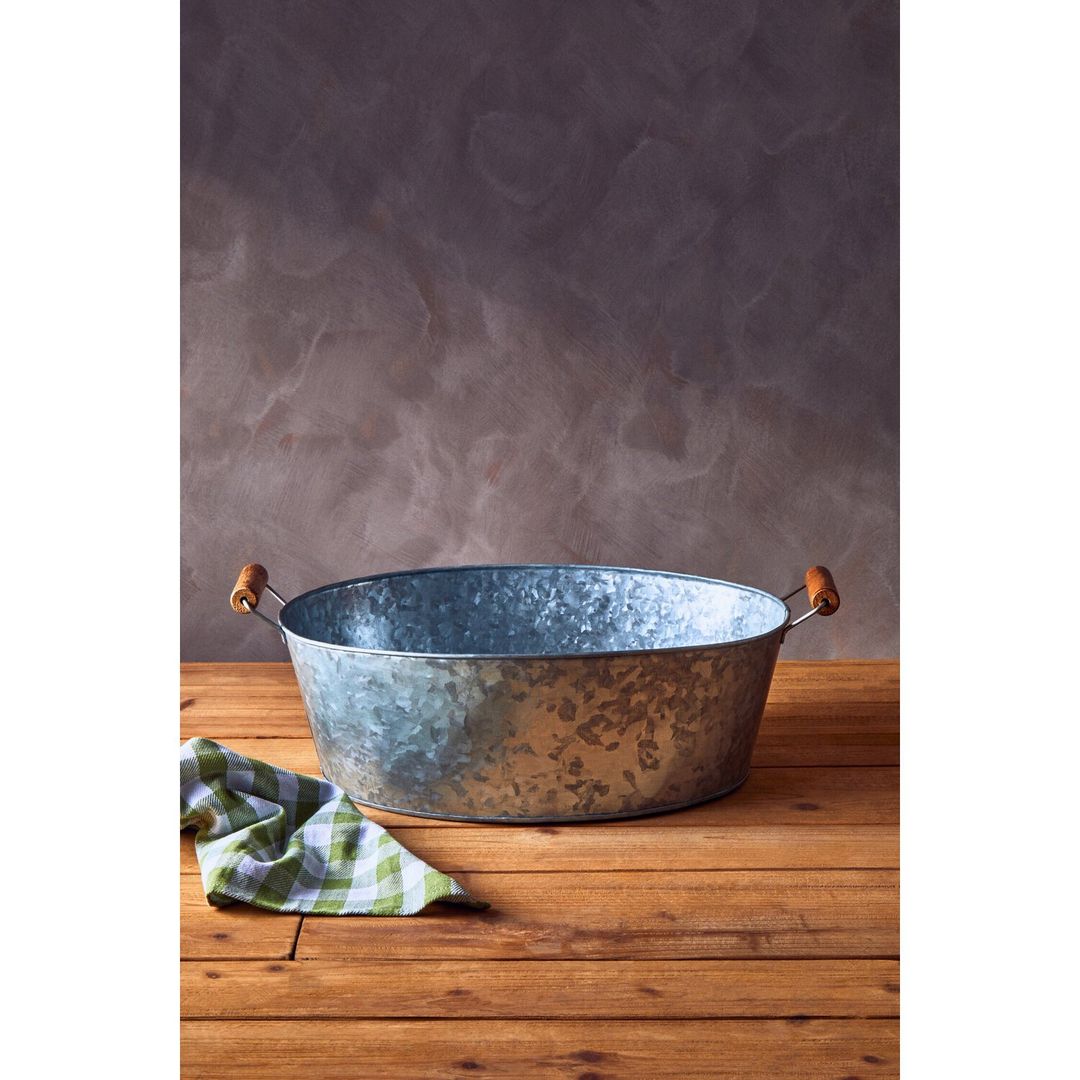 Drummond Galvanised Steel Drinks Tub - Silver, Brown - Image 1