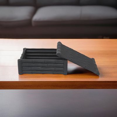Hiba Small Black Finish Bamboo Effect Trinket Box - Black