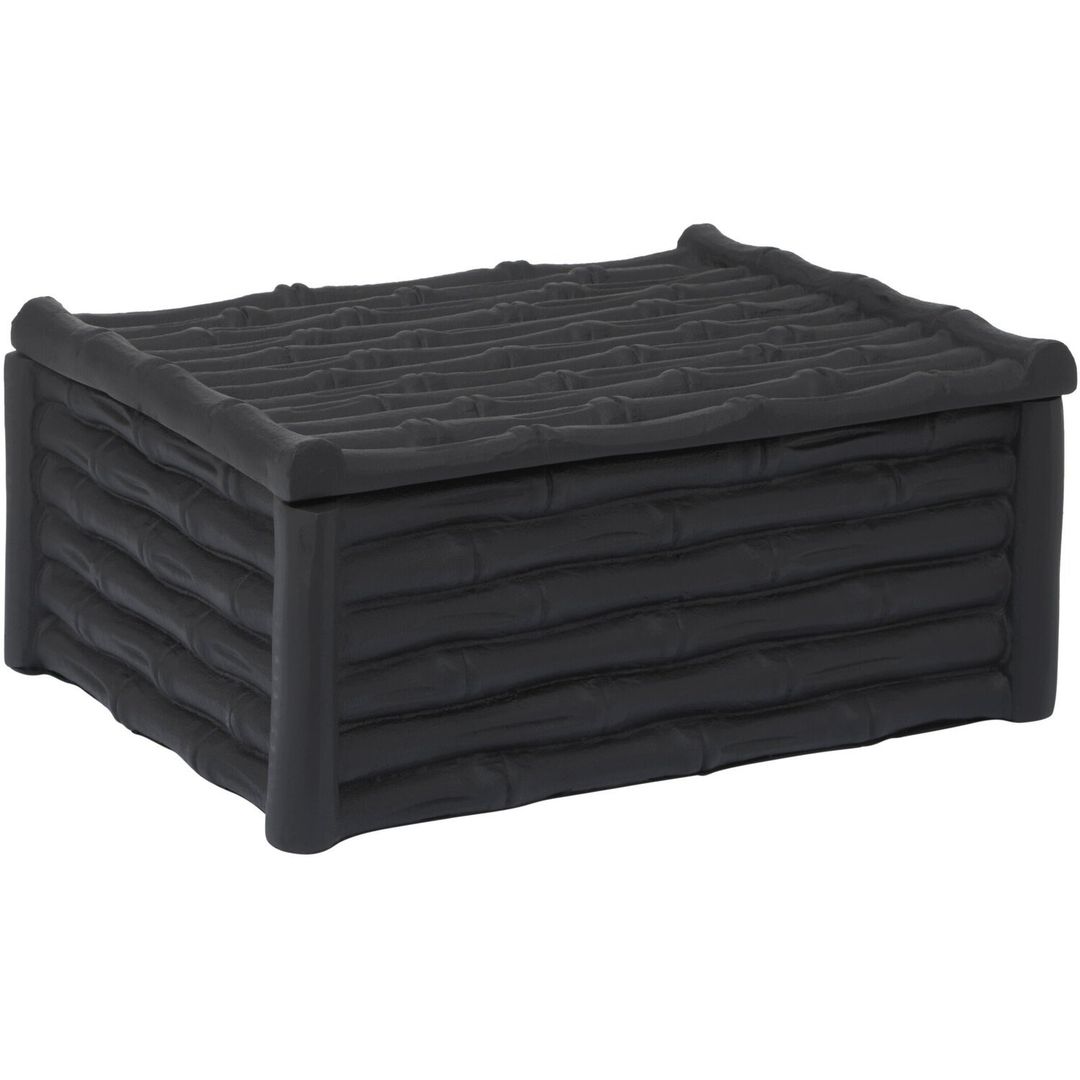 Hiba Large Black Finish Bamboo Effect Trinket Box - Black - Image 1
