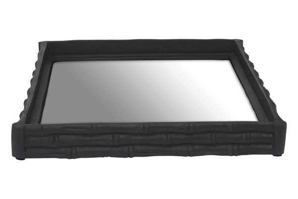 Hiba Black Finish Bamboo Effect Mirrored Tray - Black