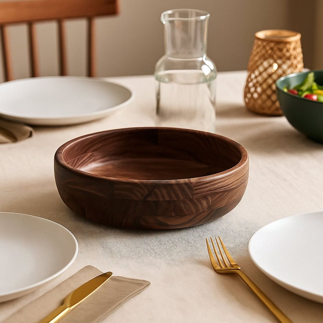 Rosi Round Sheesham Wood Salad Bowl - Natural - Image 1