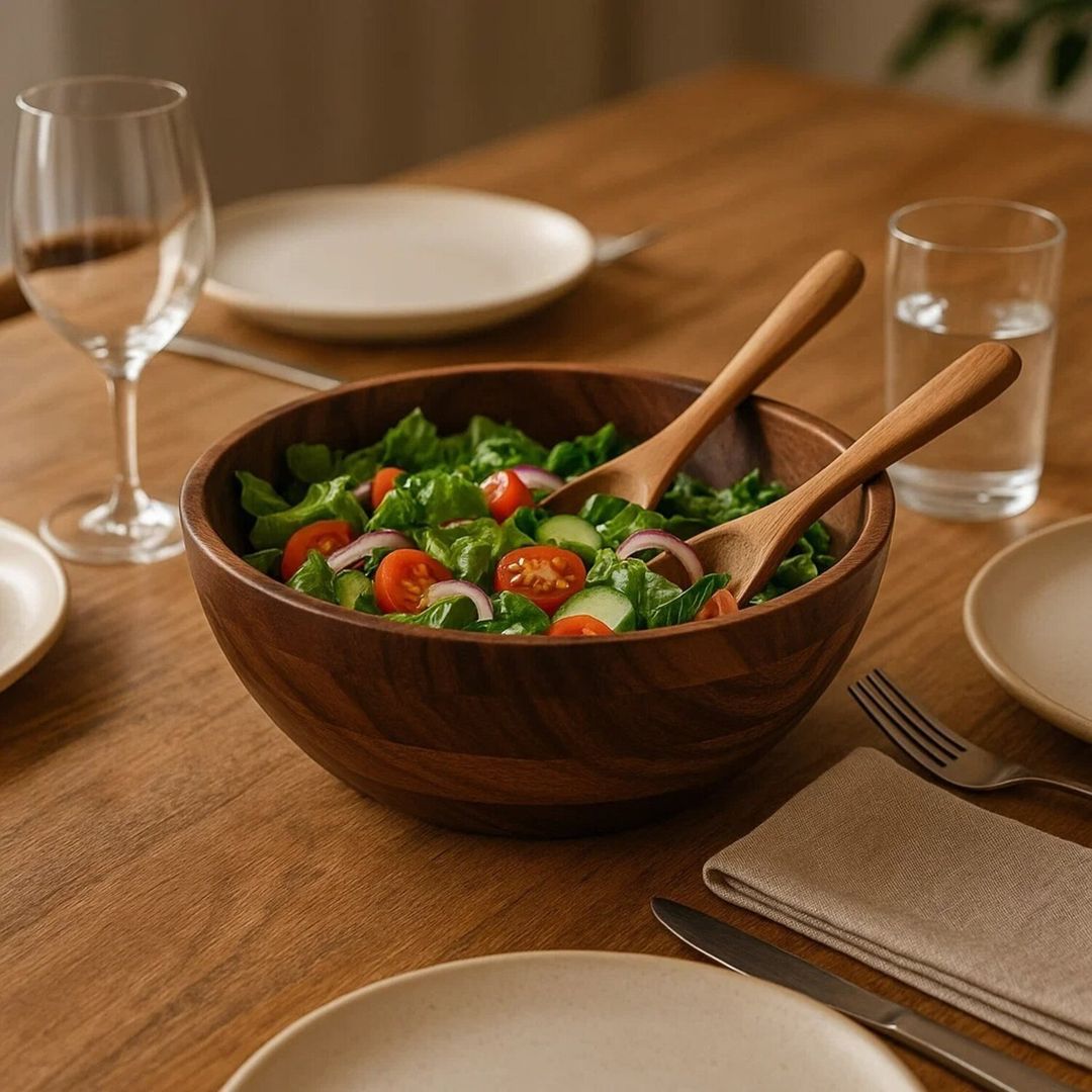 Rosi Large Round Sheesham Wood Salad Bowl - Natural - Image 1