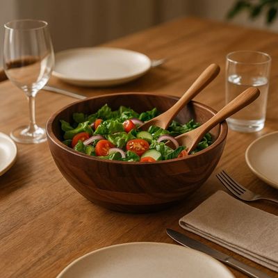 Rosi Large Round Sheesham Wood Salad Bowl - Natural