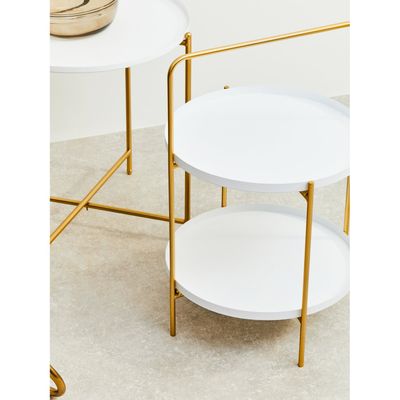 Trosa Two Tier White and Gold Side Table - White