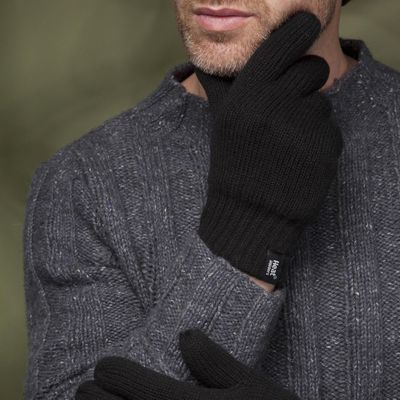 Mens 1 Pack SOCKSHOP Heat Holders Cedar Stripe Cuff Gloves Navy S/M