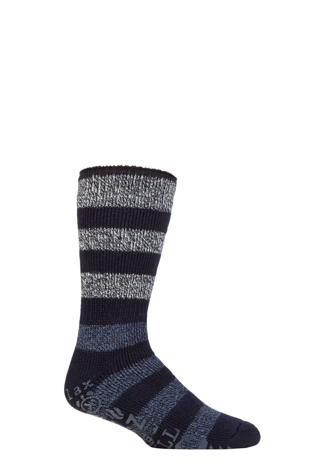 Men's Warm Fleece-Lined Non-Slip Lounge Bed Socks with Grippers - Navy - Image 1