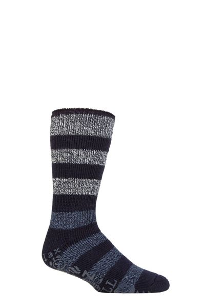 Men's Warm Fleece-Lined Non-Slip Lounge Bed Socks with Grippers - Navy