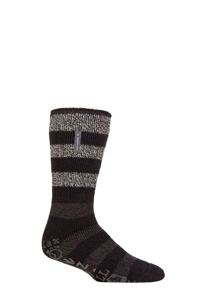 Men's Warm Fleece-Lined Non-Slip Lounge Bed Socks with Grippers - Black