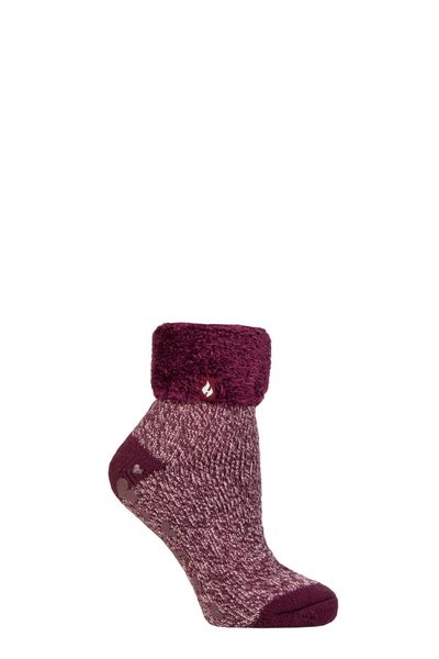 Ladies Ribbed Cuff Thermal Bed Socks for Lounging Around - Burgundy